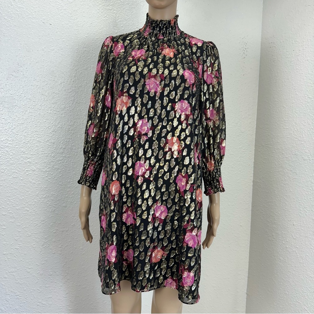 Kate Spade mini dress metallic black Rose Garden retro cottage Fairy coquette - Picture 6 of 13